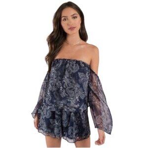 The Jetset Diaries Midnight Paisley Print Romper Size Small Blue New